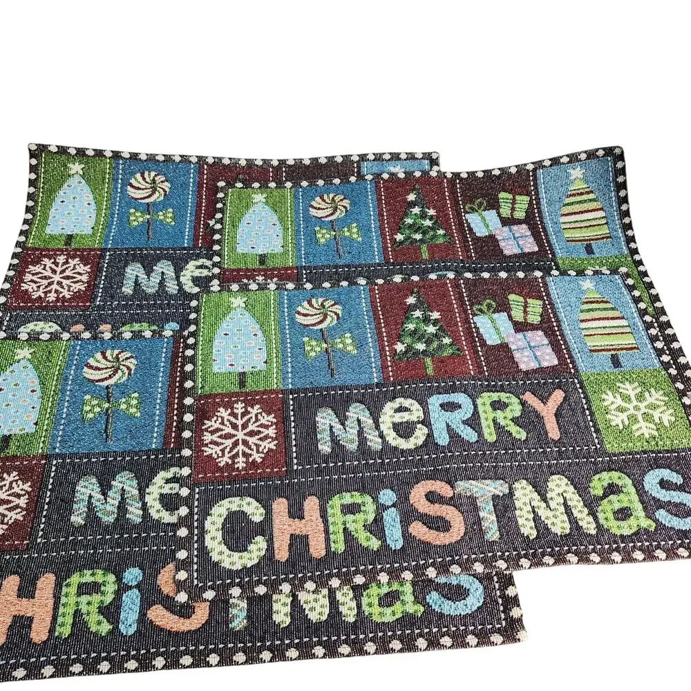 Merry Christmas Set Of 4 Tapestry Kitchen Dining Table Placemats 18x12 Sparkles